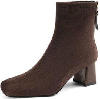 Generic Womens Suede Ankle Boots Square Toe Medium Block Heels Side Zipper Stretch Fit Soft Lining Cushioned Insole Durable Non-Slip Outsole,Brown,4.5 UK