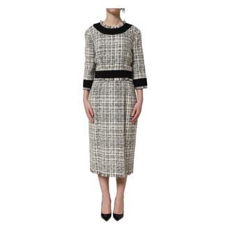 Dolce & Gabbana Midi Dresses, female, Multicolor, Size: 2XL Frayed Boucl&eacute; Tweed Midi Dress