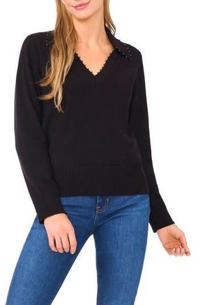 Ted Baker Bead Detail Polo Sweater in Rich Black at Nordstrom Rack, Size X-Large