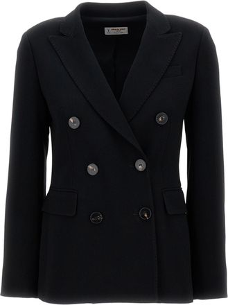 Alberto Biani Double-Breasted Cady Blazer with Classic Lapel and Flap Pockets