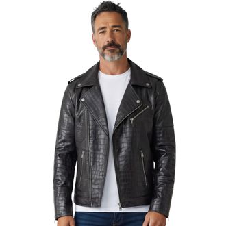Infinity Leather Heren zwart koeienleer alligatorpatroon met reli&euml;f Biker Jas - Cologne