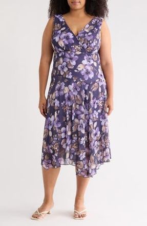 Connected Floral Sleeveless Chiffon Dress in Grape at Nordstrom Rack, Size 24W