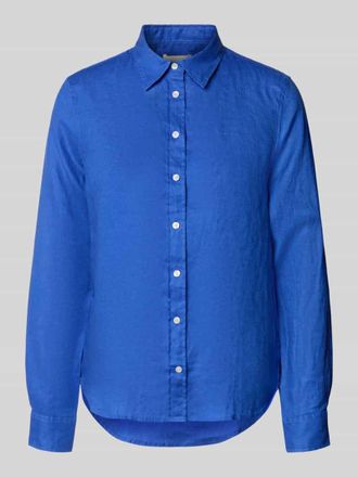 GANT Regular Fit Leinenbluse mit Label-Stitching in Royal, Gr&ouml;&szlig;e 34