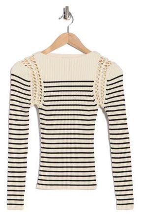 Elie Tahari Stripe Boat Neck Sweater in Ivory/Black Stripe at Nordstrom Rack, Size X-Small