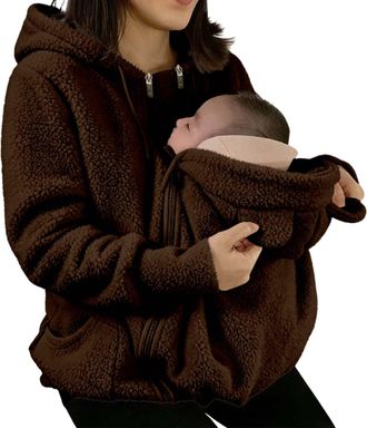 Generic Maternity Coat Womens 3 In 1 Jacket Winter Warm Teddy Bear Coats Fluffy Fleece Jackets for Pregnant Windproof Thermal Baby Carrier Hooded Coat Pregnan
