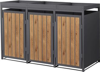 ML Design Cobertizo para 3 cubos de basura 240l antracita roble claro, macetero