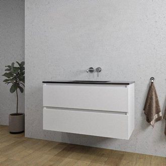 Saniclass Chaci Badkamermeubelset - 100x46x55cm - keramische wastafel zwart - 1 wasbak - zonder kraangaten - 2 lades - mat wit