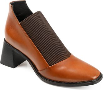 Journee Collection Womens Genuine Leather Stylla Square Toe Stacked Ankle Booties