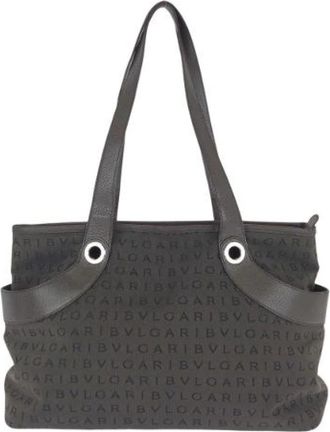 Bulgari Pre-owned Logo Mania Lolita Canvas Leather Shoulder Tote Bag - Dames - Vintage Shopper - Bruin - ONE Size - Leer - Vintage