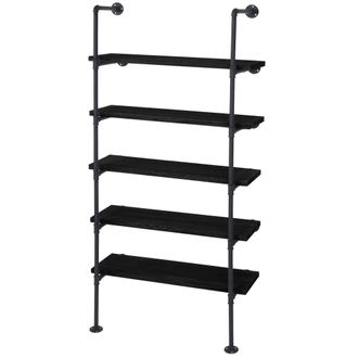 Hhg Estanter&iacute;a De Pie Hhg 451, Estanter&iacute;a De Sal&oacute;n Estanter&iacute;a Para Libros, Dise&ntilde;o Industrial Madera Metal, 165x80x28cm, Gris Oscuro