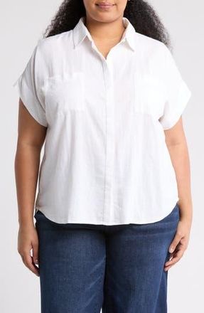Caslon Double Pocket Linen Blend Camp Shirt in White at Nordstrom Rack, Size 3X