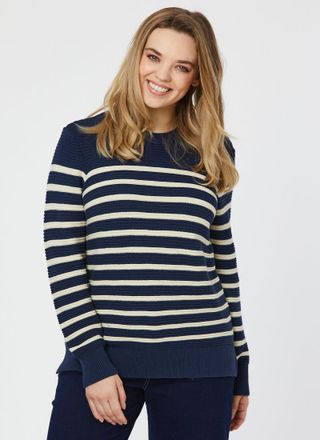 Joanie Clothing Brittany Breton Stripe Jumper - Navy- Extra Large (UK 20-22)