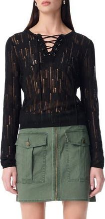 Robert Rodriguez Chiara Distressed Lace-Up Sweater in Black at Nordstrom Rack, Size X-Large