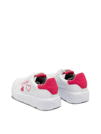 Moschino Womens Heart 45 Logo Sneakers White Shoes >