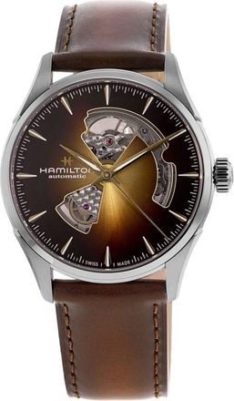 Hamilton Jazzmaster Open Heart Automatic Champagne Smoky Brown Dial Leather Strap Mens Watch H32705501