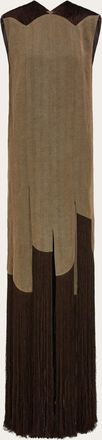 Ferragamo Women Long dress with fringe detail Brown