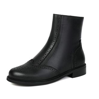 Generic Womens Western Cowgirl Ankle Boots Side Zipper Perforated Round Toe Low Block Heels Retro Brouge Dress Shoes (Black,7.5)