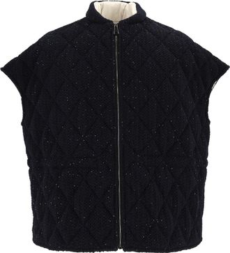 Fabiana Filippi Night Blue Sequined Quilted Cape