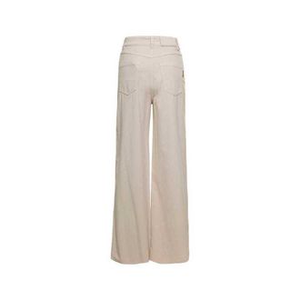 Brunello Cucinelli WomenS Warm White Wide Leg Cotton Wool Blend Pants, Size 10