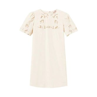 Twinset Short Dresses, female, Beige, Size: M Embroidered Short Dress