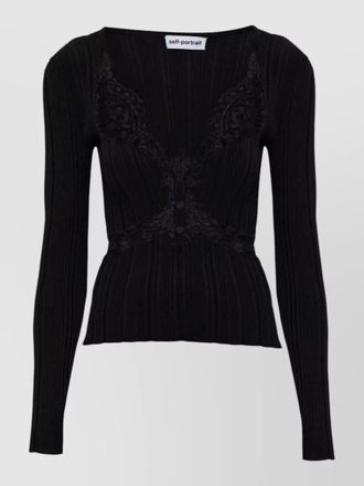 Self Portrait lace long sleeve ribbed knit top