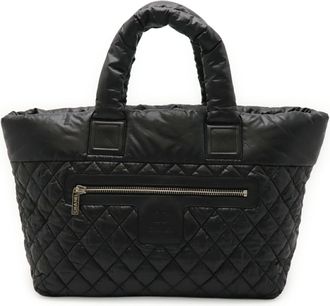 Chanel Black Bordeaux Nylon Leather Shoulder Bag Tote Bag (Pre-Owned)