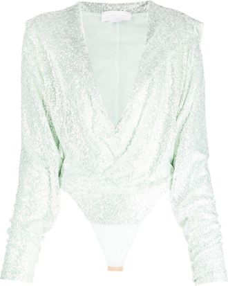 Genny sequin-embellished long-sleeve bodysuit - women - Polyamide/Polyester - 40 - Green
