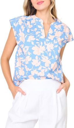 Gibsonlook Cap Sleeve Stretch Cotton Top in Jardin Bleu at Nordstrom, Size Xx-Large