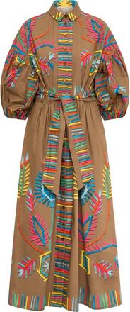 Maison Common Printed Poplin Dress With Belt in Tobacco Multicolour at Nordstrom, Size 40