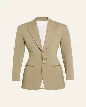 Bottega Veneta Oversized Wool-Linen Single-Breasted Jacket