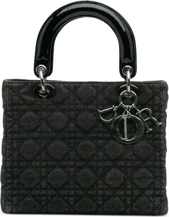 Dior Borsa a tracolla Lady Dior in denim media con motivo Cannage 1999 - Nero