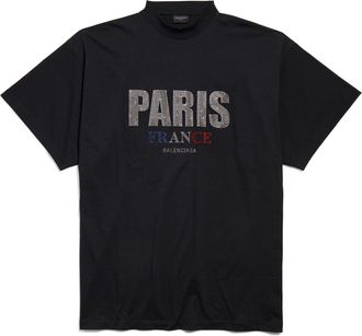 Balenciaga (WMNS) Balenciaga Paris Strass T-shirt Oversized Black 787349TRVL51000
