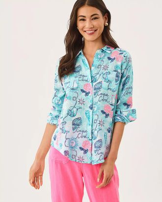 Lilly Pulitzer Sea View Linen Button Down Shirt