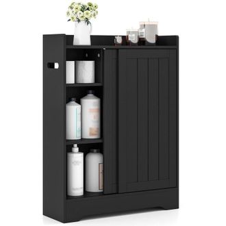 Costway Mobile da Bagno, Armadietto Sottile con Porta Carta Igienica, Scomparto per Spazzolino e Ripiani Regolabili Accanto al WC, Armadio con Porta