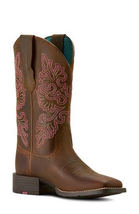 Ariat Round Up StretchFit Wide Square Toe Western Boot in Sassy Brown at Nordstrom, Size 6.5