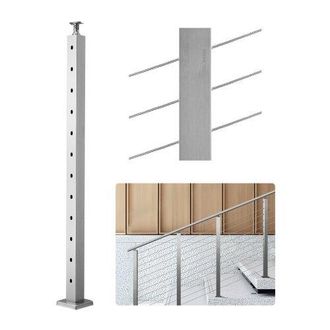 OEM Poste De Barandilla De Cable, 1 Pcs Poste De Barandilla 106,7 X 5 X 5 Cm En &Aacute;ngulo De 30&deg;, Poste De Acero Inoxidable Sus304 Con Soporte Horizontal Y C