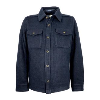 Aeronautica Blauwe Ribshirtjas Lange Mouw - Heren - Zomerjassen - Blauw - M - Wol - Jassen