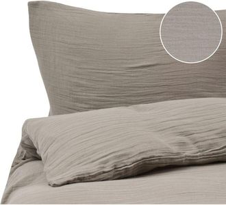 Beliani Duvet Cover and Pillowcase Set Taupe Muslin Cotton 150 x 200 cm Modern Bedroom SUMNER