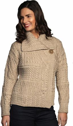 Carraig Donn Knitwear Patchwork One Button Collar Cardigan Oatmeal Cream
