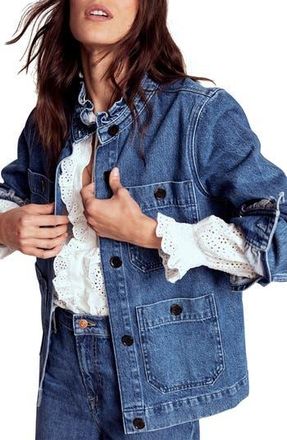 Boden Frill Detail Denim Jacket in Mid Wash at Nordstrom Rack, Size 2