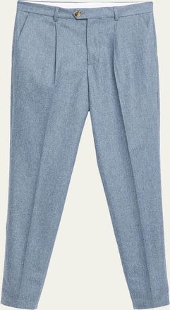 Brunello Cucinelli Mens Wool Flannel Single-Pleated Pants