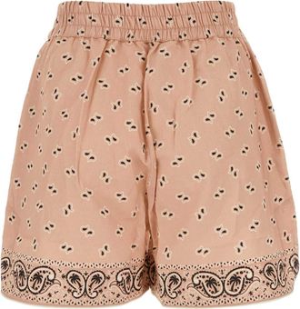 Palm Angels Womens Printed Linen Blend Shorts - Beige - Size Medium