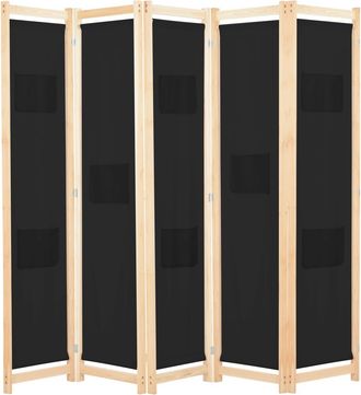 vidaXL Biombo Divisor De 5 Paneles De Tela Negro 200x170x4 Cm Vidaxl