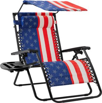 Best Choice Products 30 Extra Wide Folding Zero Gravity Patio Lounge Chair w/Adjustable Canopy Shade - American Flag