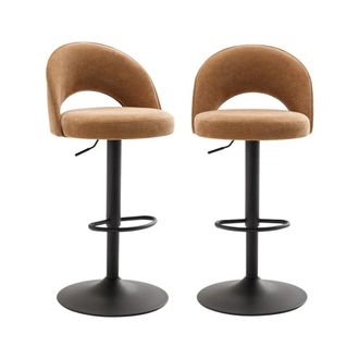 Sweeek Taburete de bar ajustable de metal y tela con base negra, set de 2