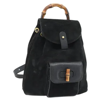 Gucci Vintage Bamboo Suede Black Suede Backpack Bag (Pre-Owned)