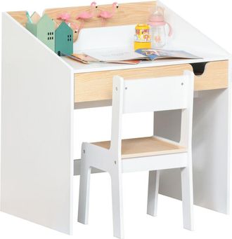 HOMCOM Set Scrivania e Sedia per Bambini 6-10 Anni con Scaffale e Cassetto