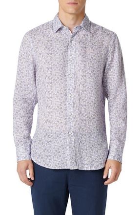 Bugatchi Julian Linen Shaped Fit Button-Up Shirt in Lilac at Nordstrom, Size Xxx-Large