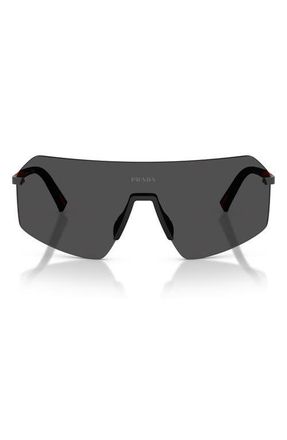 Prada 136mm Shield Sunglasses in Black /Dark Grey at Nordstrom