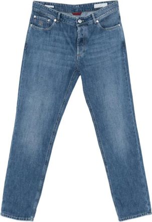 Brunello Cucinelli Jeans, Heren, Blauw, M, Katoen, Blauwe Katoenen Five-Pocket Jeans